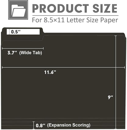 File Folder, PANDRI 120 Pack File Folder, 1/3 Cut Tab, Letter Size, Filing Folder for Office School Business, Black