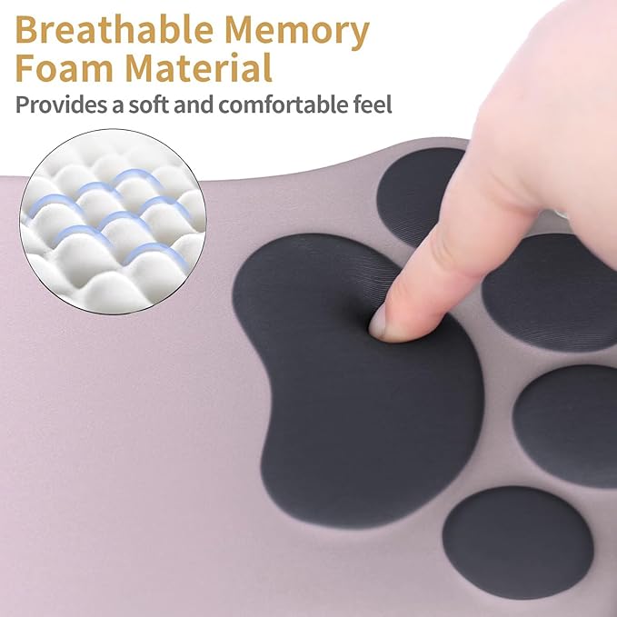 Ergonomic Mouse Pad with Wrist Rest,Cute Cat Paw Mousepad Wrist Support,Comfortable Massage Design Computer Pain Relief Mouse Pad with Non-Slip PU Base for Desk Laptop Gaming,Gradual Brown