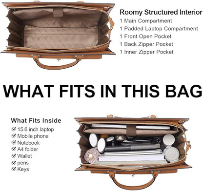 CLUCI Briefcase for Women Vegan Leather 15.6 Inch Laptop Bag Large Pocket Business Ladies Shoulder Bag