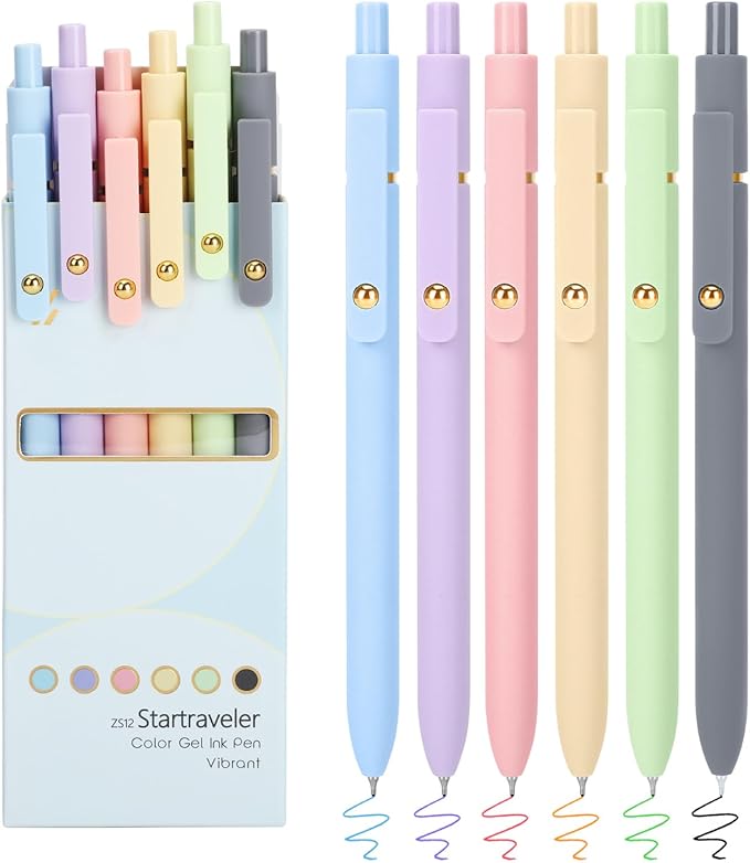 FIOVER Colored Pens, 6 Pack Colorful Gel Pens, Medium Point 0.7mm, Smooth Writing Journaling Supplies Multicolor Ballpoint for Journaling, Drawing, Doodling, and Note Taking (Multiple Colors)