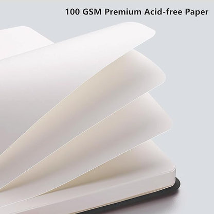 RETTACY Blank Journal Notebook, A5 Blank Journal with 192 Pages, 5.7'' × 8.3'' Medium Size, 68 LB/100 GSM Thick Paper, Leather Hardcover, for Sketching, Drawing, Painting (Black)