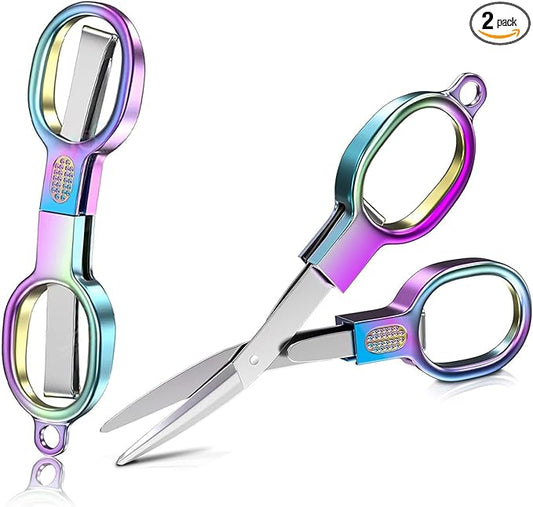 2 PCS Folding Scissors,Portable Folding Travel Scissors Keychain Scissors,Stainless Steel Mini Retractable Pocket Small Scissors,Miniature Craft Scissors for Home,Office,Outdoor,Travel,School,Sew