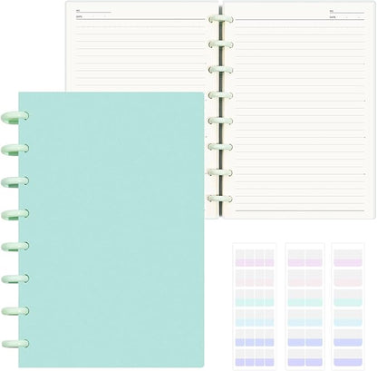 Discbound Notebook, 8-Disc Disbound Planner with Removable Pages, 180 Pages Spiral Notebook, Poly Cover Discbound Planner for Work, Travel, Note Taking(With Index Sticker),Green,A5