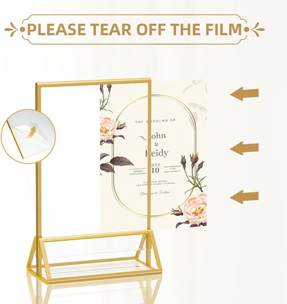 4X6 Gold Frames Double Sided Acrylic Sign Holder Tabletop Picture Frames Vertical Display Stand for Shop School Home Photos Wedding,Set of 6