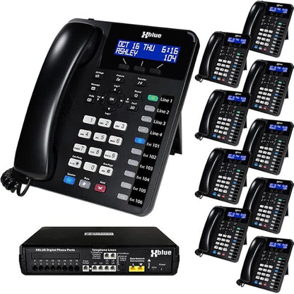 XBLUE X16 Plus Small Business Phone System Bundle with (10) XD10 Digital Phones - Capacity is (6) Outside Line & (16) Digital Phones - Includes Auto Attendant, Voicemail, Caller ID, Paging & Intercom