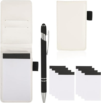 Camelmother 10Pocket Notebook Small Notepad Holder Set 3 x 5 Inch with Pen Small notebooks note pads Leather Notepad (white plain)