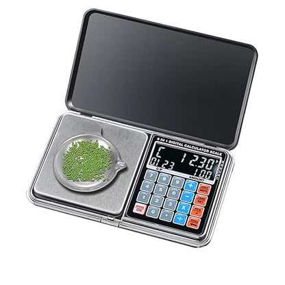 1Pcs Digital Pocket Scale 500g x0.01g Gram Scale Food Scale with Piece Counting/Price Calculator Function Built-in Clock and Thermometer