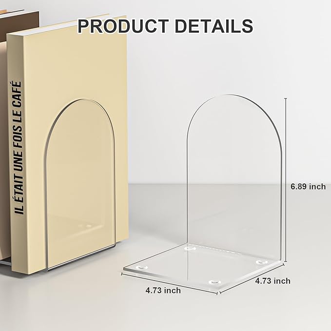 Acrylic Bookends 8 Pieces, Book Ends for Shelves, Clear Bookends for Book Shelves and Desktop Organizer, Transparent Bookends to Hold Books for Home Office Supplies