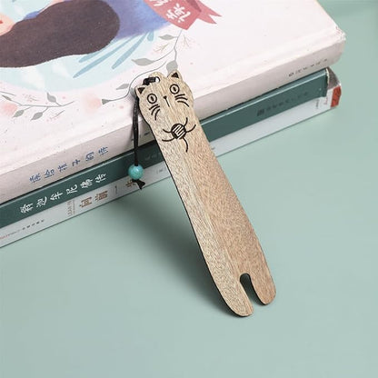 Wood Cat Bookmarks - Set of 4 Cute Bookmarks Aesthetic, Wooden Bookmarks Anime Cat Bookmark for Women Girl Kids, Kawaii Bookmark for Book Lover Cat Lover Friends Best Gifts (Nanmu)