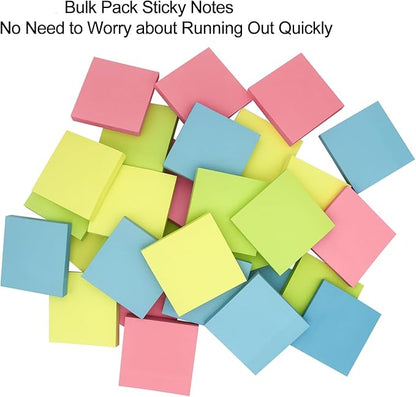 Sticky Notes 3x3, Self-Stick Notes, 12 Pads, 100 Sheets/Pad, Assorted Colors Stickies, Easy to Post Notes for Study, Works, Daily Life (12)
