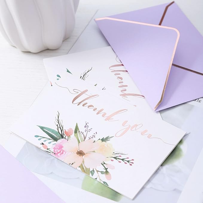 Heavy Duty Thank You Cards with Envelopes - 36 PK - Gold Thank You Notes 4x6 Inches Baby Shower Thank You Cards Wedding Thank You Cards Small Business Graduation Funeral Bridal Shower (Violet)