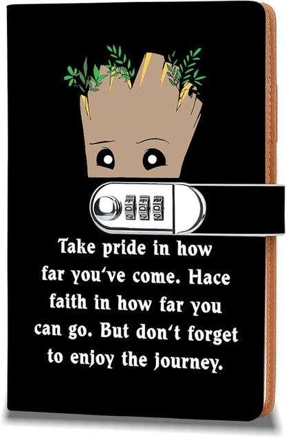 Funny Groot Gifts Leather Combination Lock Notebook Always Remember You’re Braver Than You Believe Leather Locked Journal Notebook Birthday Gifts for Daughter Son (take pride)