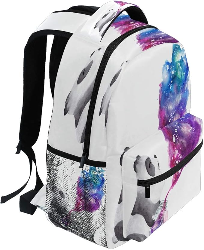 Blueangle Panda Holding Galaxy Glass Jar Printing Computer Backpack - Lightweight School Bag for Girls, Boys, Teens
