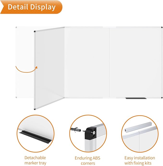 VIZ-PRO Large Magnetic Whiteboard/Foldable Dry Erase Board, 96 X 48 Inches, Wall Mounted White Board for School Office and Home 8' x 4'