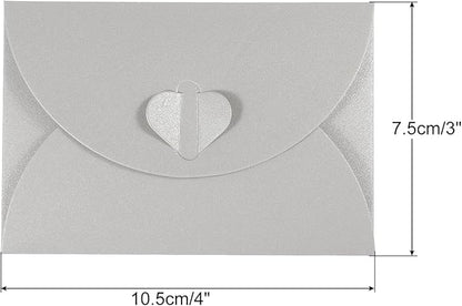 PATIKIL Gift Card Envelopes, 12 Pack Heart Shaped Clasp Small Gift Cards Holder Mini Envelope for Birthdays Weddings, Silver