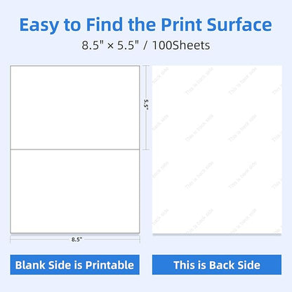 200 Half Sheet Self Adhesive Shipping Labels 8.5" x 5.5" Address Labels for Laser & Inkjet Printers - 100 Sheets, 2 Half Sheet Labels Per Page