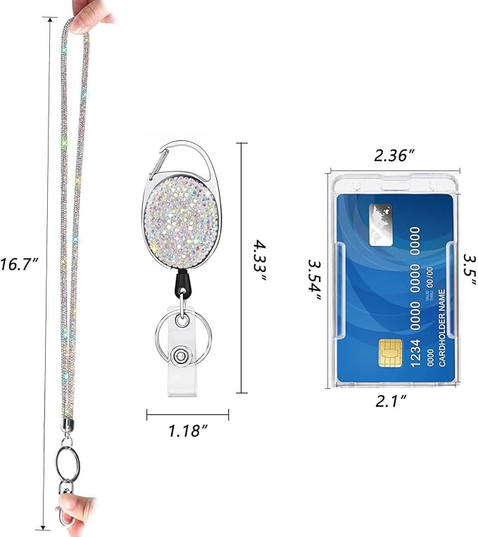 VIQWYIC Retractable ID Badge Holder with Bling Neck Strap Lanyard, Bling Badge Reel with Clear Card Holder for Office Worker Teacher Doctor (Colored)
