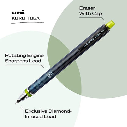 uni-ball Kuru Toga Mechanical Pencil with 0.7 mm Lead Refills & Pencil Erasers, HB #2
