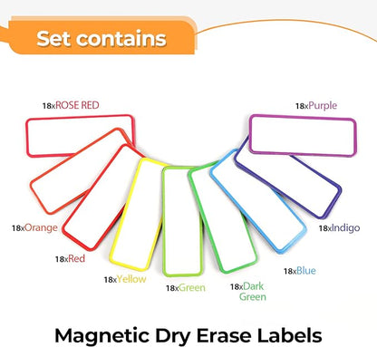54pcs Magnetic Dry Erase Labels Colorful Name Tags Flexible Reusable Magnetic Label Stickers for White Board Refrigerator Locker Size 3.2"x1.2" by Mositear
