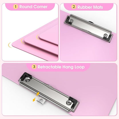 Plastic Clipboards 2 Pack, A4 Pink Clip Board 8.5x11 for Classroom, Students, Kid, Woman, Size 9" x 12.5" with Low Profile Clip, Office & School Supply