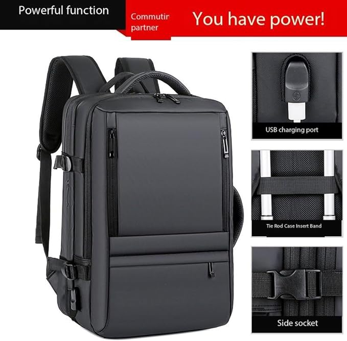 Travel Backpack for Women, Business Anti Theft Water Resistant Durable Scalable Laptop Backpack with USB Charging Port, 17 Inch Computer Bag Rucksack Casual Daypacks, Gifts for Men & Women, Black