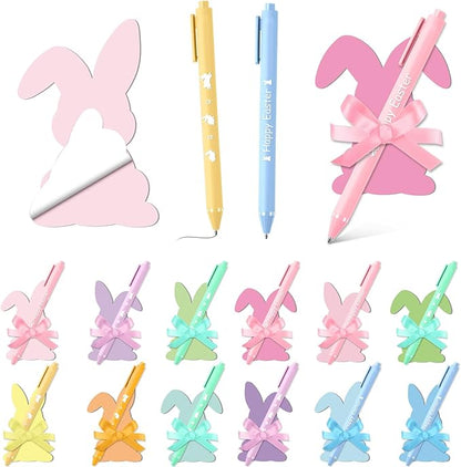 24 Set Easter Bunny Sticky Notes and Pens Set Easter Gifts Colorful Rabbit Self Sticky Note with Pens Easter Basket Stuffer Rabbit Self-stick Memo Pads for Classroom Office Supplies Goodies Bag Prizes