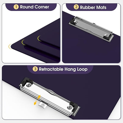 Plastic Clipboards 2 Pack, A4 Purple Clip Board 8.5x11 for Classroom, Students, Kid, Woman, Size 9" x 12.5" with Low Profile Clip, Office & School Supply