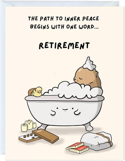 ALY LOU Funny Retirement Card for Her Him, Sarcastic Card For Mom Dad Husband Wife Friend/Congratulations Greeting Card (The Path To Inner Peace ... Retirement)