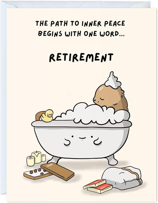 ALY LOU Funny Retirement Card for Her Him, Sarcastic Card For Mom Dad Husband Wife Friend/Congratulations Greeting Card (The Path To Inner Peace ... Retirement)