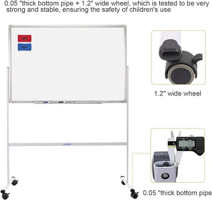 H-Qprobd Mobile Whiteboard 36"x24" Magnetic Dry Erase Board with Stand - Adjustable Height Double Side Rolling White Boards on Wheels for Home, Office & School