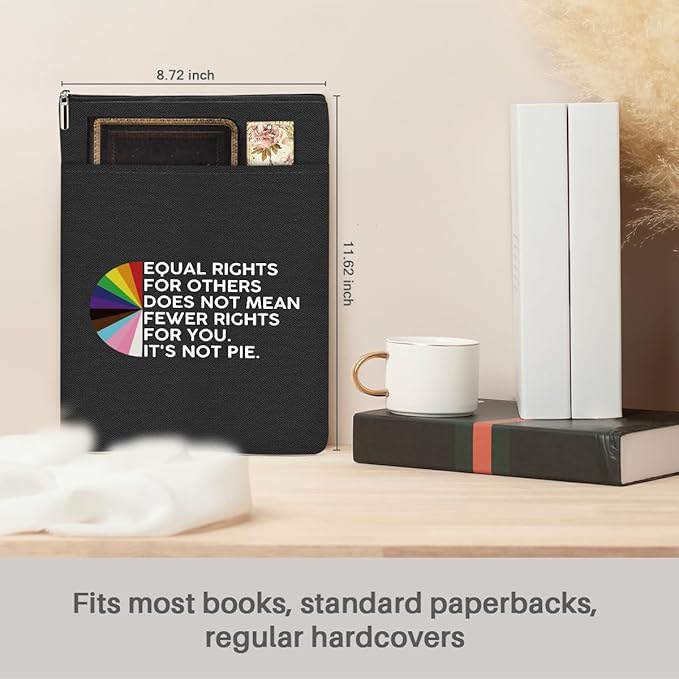 Book Themed Gifts Waterproof Book Sleeve Book Pouch LGBT Equality Rights Reading Gifts for Women Friends Book Covers for Paperbacks Book Accessories Book Protector with Zipper and Front Pocket