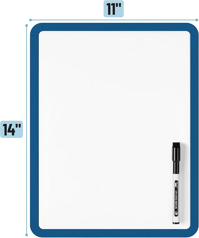 Mr. Pen- Dry Erase Board, 14” x 11” with a Black Dry Erase Marker, Dark Blue Frame, Small White Board, White Board for Kids, White Board for Students, Small Dry Erase Board, Mini White Board