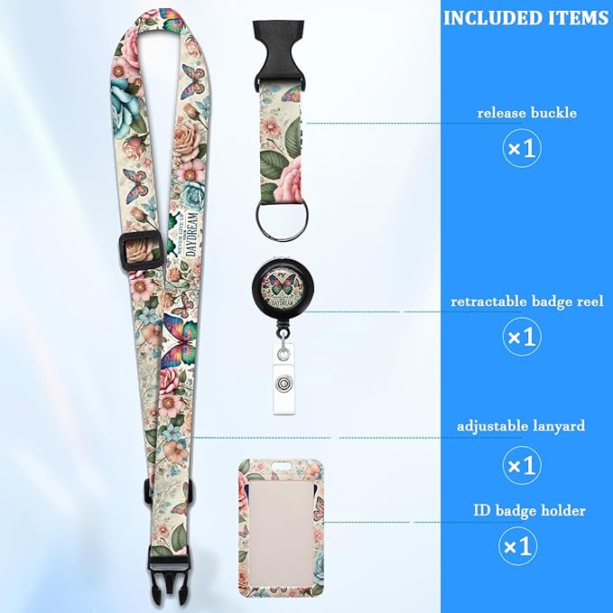 Inspirational Butterfly Lanyard with ID Badge Holder and Retractable Badge Reel, Adjustable Badge Lanyard for Teachers, Nurses, Students, and Office Staff