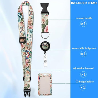 Inspirational Butterfly Lanyard with ID Badge Holder and Retractable Badge Reel, Adjustable Badge Lanyard for Teachers, Nurses, Students, and Office Staff