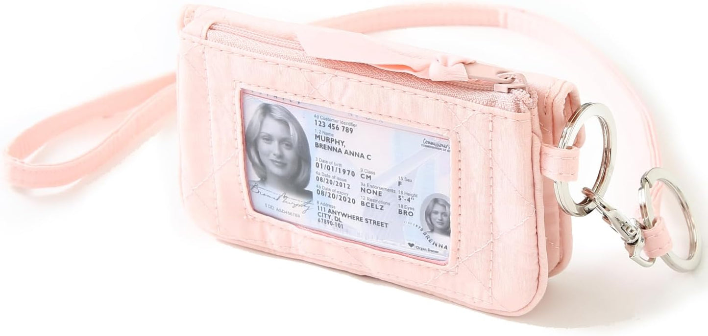 WONDERFUL FLOWER Card Holder, RFID Blocking, ID Holder with Lanyard for Women, Dual Pockets, Badge Holder, Lanyard Wallet, Fabric Keychain ID Pouch, Pink