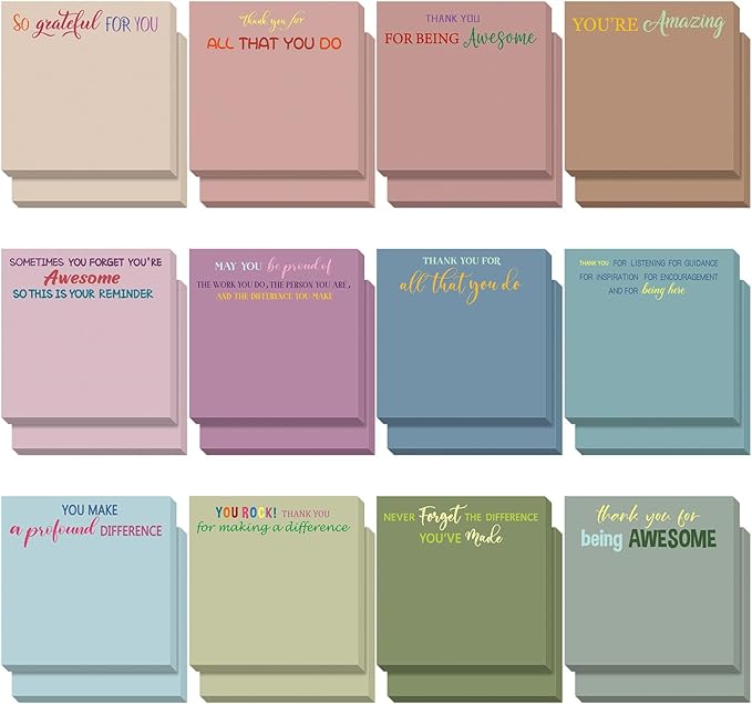 Yinder 24 Pcs Employee Appreciation Sticky Notes Thank You Gifts Bulk Note Pads with Sayings Teacher Gift Mini Pocket Inspirational Notepads for Coworker Office Supply 3 x 3'' (Classic,Thanks)