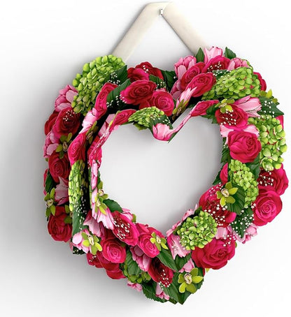 Lovepop Love Pop-Up Paper Wreath for Her and Him - 3D Greeting Cards for Boys, Girls, Men, Women - Rose Heart Wreath - 14" Flower Decor - Blank Notecard Included