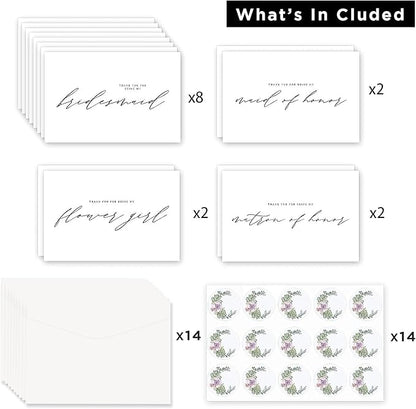 14 PACK Thank You for Being My Bridesmaid Card |Blank Inside Wedding Ceremony Thank You Card | Premium Recycled Linen Cardstock | With Matching Envelope | 5.9"x3.9"