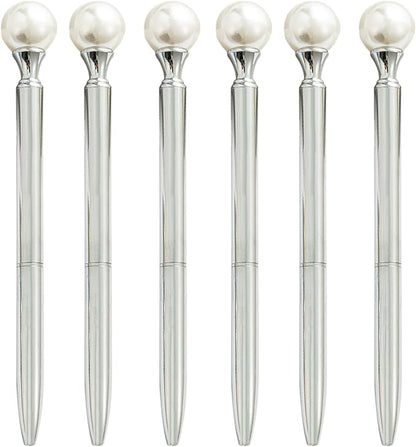 6 Pieces False Pearl Decoration Twist Metal Ballpoint Pen Ball Pen 1.0 MM Black Ink