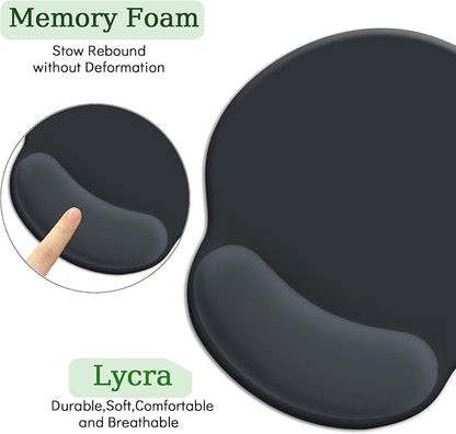 Black Mouse Pad Gel Wrist Support, Ergonomic Mouse Pad with Wrist Rest, Comfortable Computer Mouse Pads for Desk, Gaming Mousepad with Non-Slip Pain Relief PU Base, Office Desk Accessories