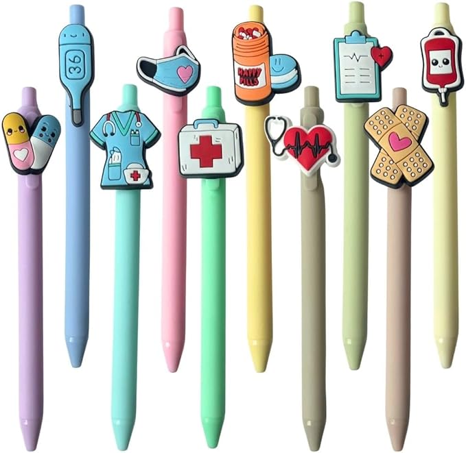 YJ PREMIUMS 10-Pack of Cute Nursing Pens with Heart, Syringe Designs in Black Ink - Versatile Writing Instruments for Nurses, Medical Assistants, Students (Medical)