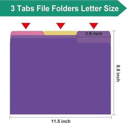 18 Pack Purple File Folders 8.5 x 11 Inch,1/3 Cut Tab File Folders Letter Size,Office Folders for Document