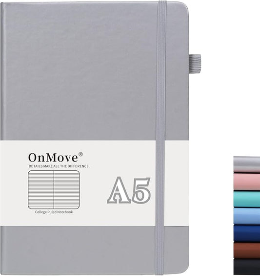 Lined Notebook Journal for Women Men 200 Pages A5 Hardcover Leather with Pen Holder College Ruled Journals for Work Note Taking Travel School Gary