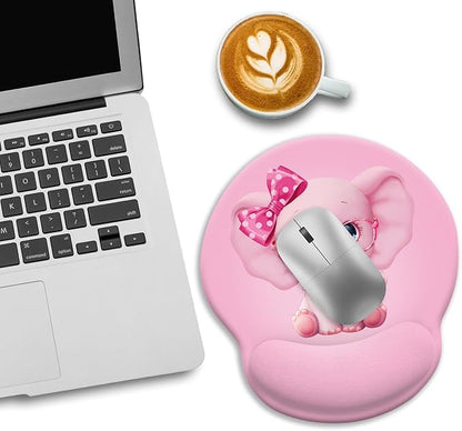 Pink Elephant Ergonomic Mouse Pad with Wrist Rest, Gaming Mouse Pad Wrist Support with Non-Slip Pain Relief PU Base, Cute Mouse Pads for Desk Work, Cute Pink Office Supplies Desk Accessories