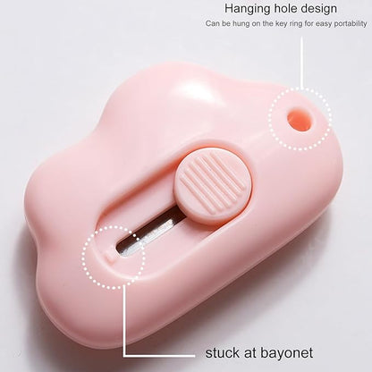 Mini Cloud Box Cutter,Portable Plastic Letter Opener,Retractable Envelope Slitter Paper Cutters with Keychain Hole for Office Home School Stationery DIY Crafts (4)