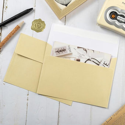 50 Pieces Metallic Shiny Cream Color Self Seal Envelopes for 5x7 Greeting Cards, Invitations, Postcards (Cream Color, 5x7)
