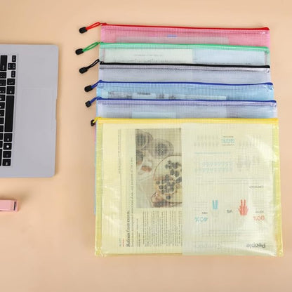 EOOUT 24pcs Mesh Zipper Pouch, A3 Size Board Game Storage 16.6 x 12.2 in Extra Large File Bags 6 Colors Waterproof Zipper Pouches for Travel, Puzzles, Office, and Home Organize