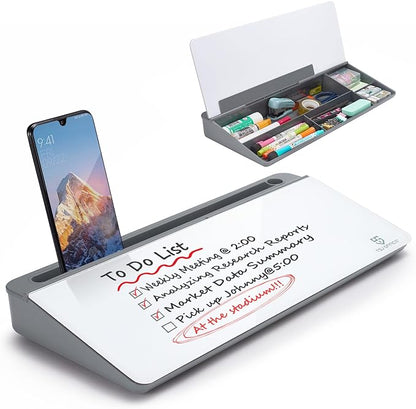 Small Desktop Glass Whiteboard Dry-Erase-Board - Computer Keyboard Stand White Board Surface Pad with Drawer, Desk Organizers with Accessories for Office, Home, School Supplies