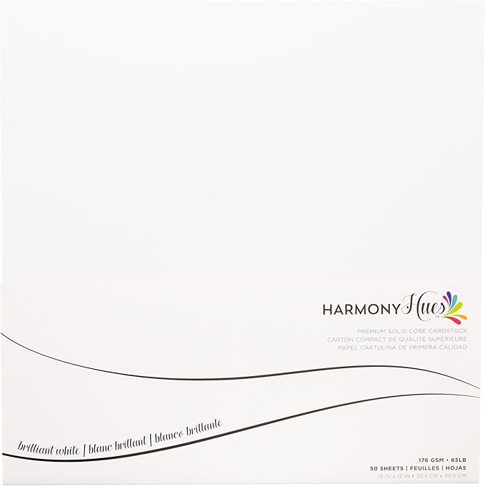 Cardstock 12 x 12 Paper Pack - 65lb Smooth Card Stock for Crafts, Cardmaking, Art Projects - 50 Square Scrapbook Sheets - Double Sided with Solid Core, Brilliant White