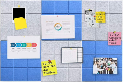 Large 11.8"x11.8" Felt Board Tiles for Wall with 30 Push Pins, Pack of 6 Pin Board Notice Boards for Home Office Kitchen, Bulletin Board Wall Tiles for Photos Memos